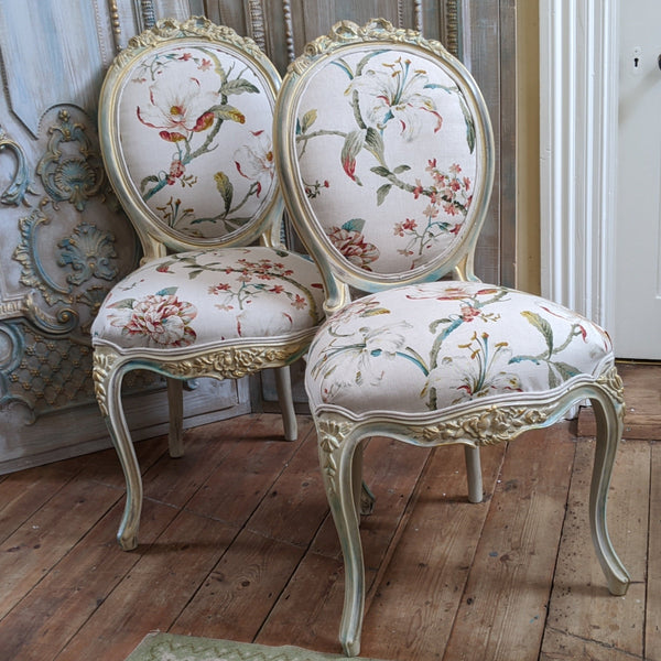 FRENCH LOUIS Shabby Chic Cream Carved Floral LINEN Hall Boudoir Chair