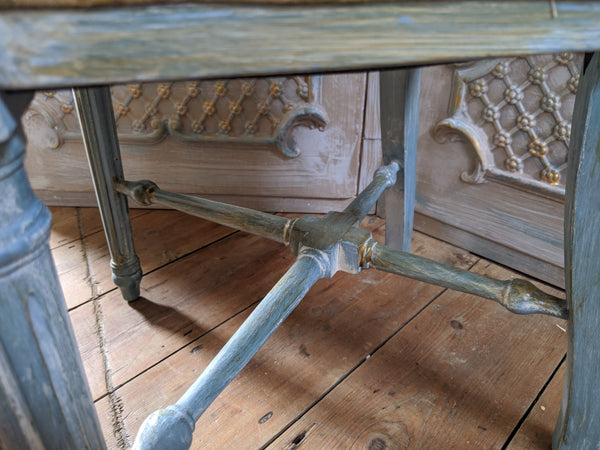 New VINTAGE Shabby Chic French Louis Pale Blue LINEN Hall Dining Side Farmhouse Chair