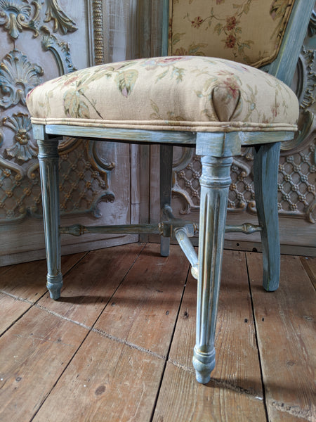 New VINTAGE Shabby Chic French Louis Pale Blue LINEN Hall Dining Side Farmhouse Chair