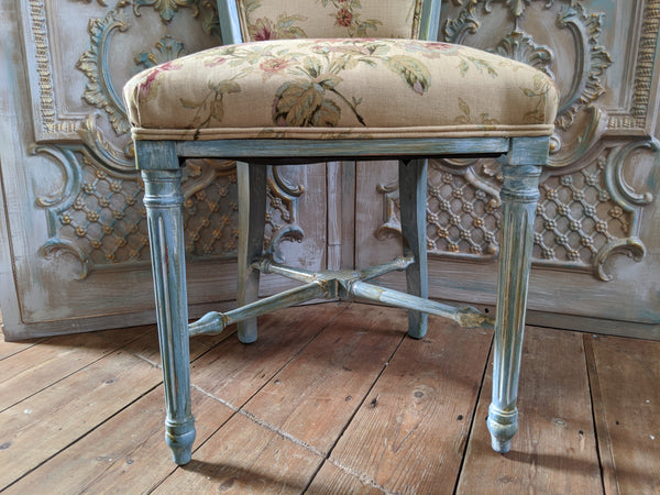New VINTAGE Shabby Chic French Louis Pale Blue LINEN Hall Dining Side Farmhouse Chair