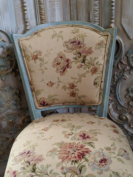 New VINTAGE Shabby Chic French Louis Pale Blue LINEN Hall Dining Side Farmhouse Chair