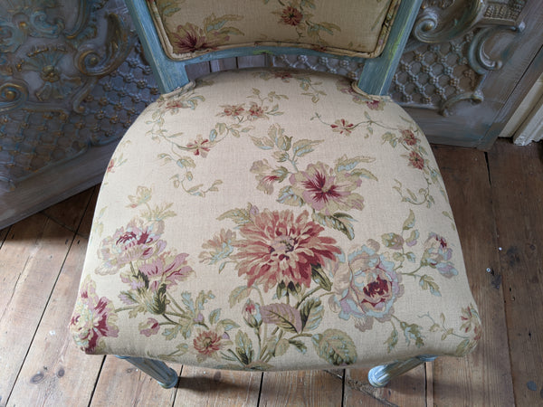 New VINTAGE Shabby Chic French Louis Pale Blue LINEN Hall Dining Side Farmhouse Chair