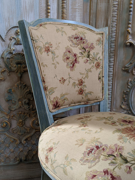 New VINTAGE Shabby Chic French Louis Pale Blue LINEN Hall Dining Side Farmhouse Chair