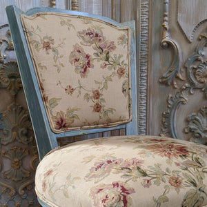 New VINTAGE Shabby Chic French Louis Pale Blue LINEN Hall Dining Side Farmhouse Chair