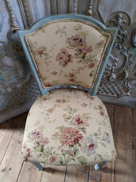 New VINTAGE Shabby Chic French Louis Pale Blue LINEN Hall Dining Side Farmhouse Chair