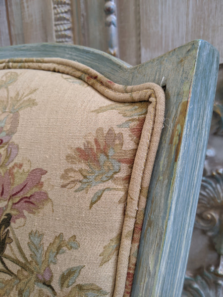 New VINTAGE Shabby Chic French Louis Pale Blue LINEN Hall Dining Side Farmhouse Chair