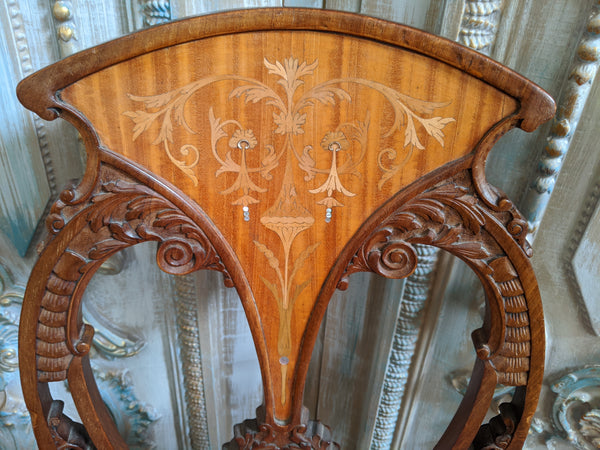 INLAID Antique ART NOUVEAU Walnut Carved Back Ornate Hall Parlour Occasional Chair