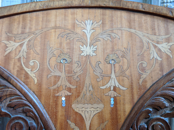 INLAID Antique ART NOUVEAU Walnut Carved Back Ornate Hall Parlour Occasional Chair