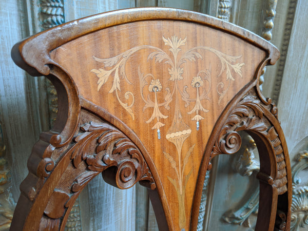 INLAID Antique ART NOUVEAU Walnut Carved Back Ornate Hall Parlour Occasional Chair