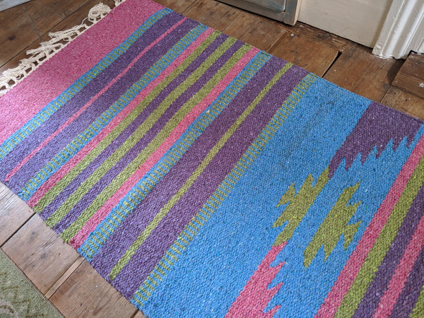 New Pink 70x200cm INDIAN KILIM KELIM 100% COTTON Aztec Design HAND WOVEN Carpet Rug Runner