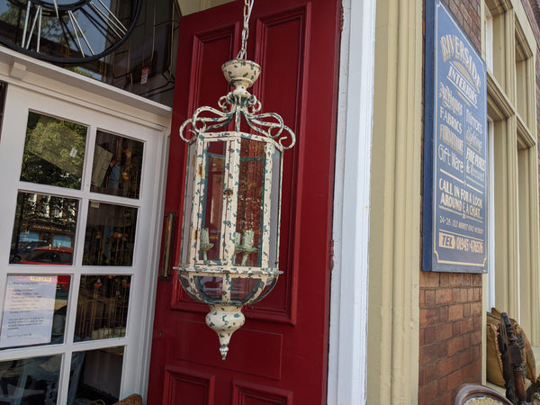 New CREAM & Teal Blue Shabby Chic French Style Rustic Ceiling Light LANTERN Chandelier