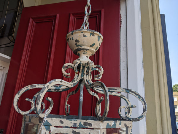 New CREAM & Teal Blue Shabby Chic French Style Rustic Ceiling Light LANTERN Chandelier