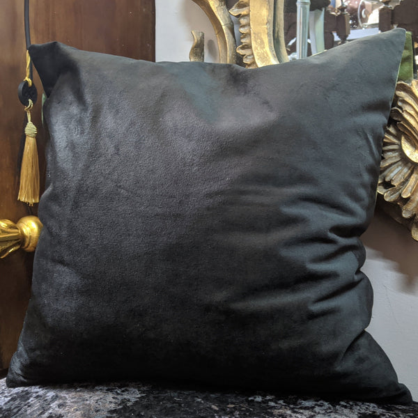 New 18" Square Black Printed FLORAL Design Shabby Chic Style VELVET Feather CUSHION & Cover