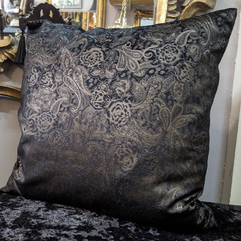 New 18" Square Black & Gold PAISLEY Design Shabby Chic Style VELVET Feather CUSHION & Cover