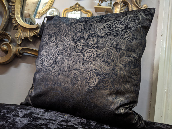 New 18" Square Black & Gold PAISLEY Design Shabby Chic Style VELVET Feather CUSHION & Cover