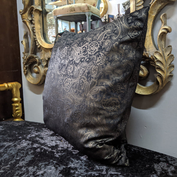 New 18" Square Black & Gold PAISLEY Design Shabby Chic Style VELVET Feather CUSHION & Cover