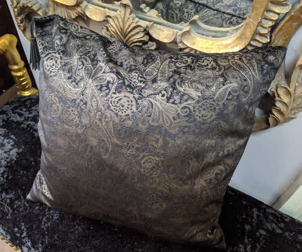 New 18" Square Black & Gold PAISLEY Design Shabby Chic Style VELVET Feather CUSHION & Cover