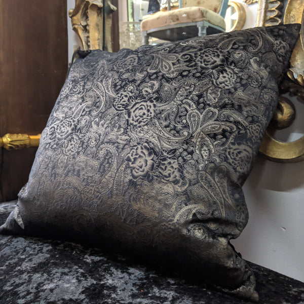 New 18" Square Black & Gold PAISLEY Design Shabby Chic Style VELVET Feather CUSHION & Cover