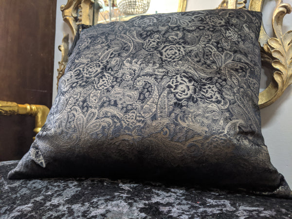 New 18" Square Black & Gold PAISLEY Design Shabby Chic Style VELVET Feather CUSHION & Cover