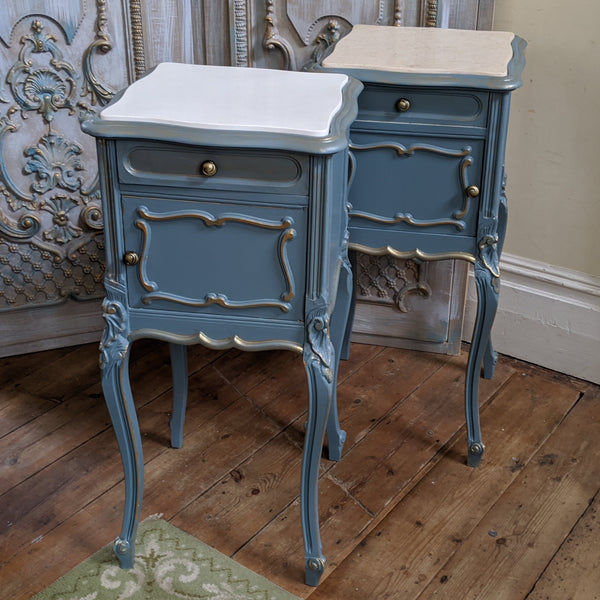 French TEAL Shabby Chic MARBLE Lamp Sofa Hall Table Bedside Wash Stand Cupboard