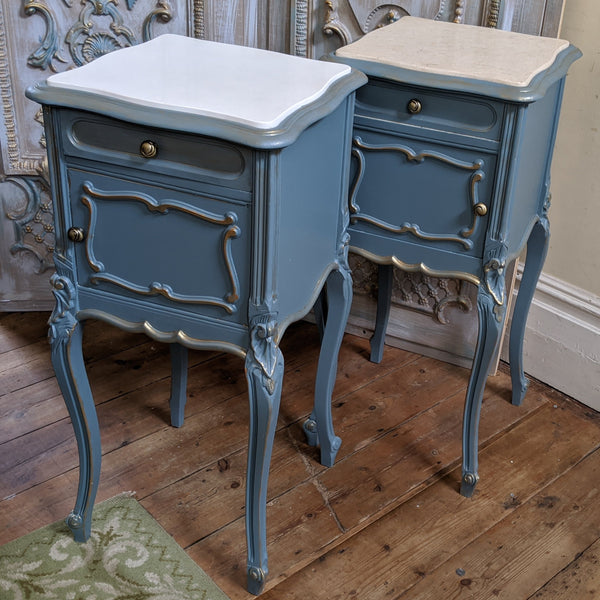 French TEAL Shabby Chic MARBLE Lamp Sofa Hall Table Bedside Wash Stand Cupboard