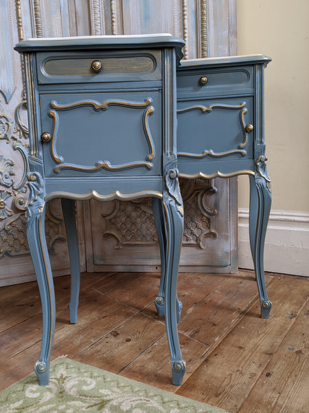 French TEAL Shabby Chic MARBLE Lamp Sofa Hall Table Bedside Wash Stand Cupboard