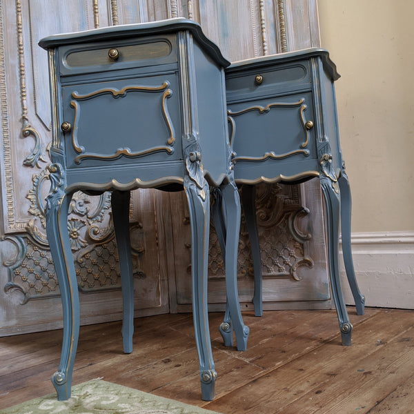 French TEAL Shabby Chic MARBLE Lamp Sofa Hall Table Bedside Wash Stand Cupboard
