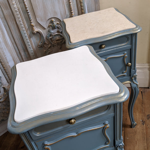 French TEAL Shabby Chic MARBLE Lamp Sofa Hall Table Bedside Wash Stand Cupboard