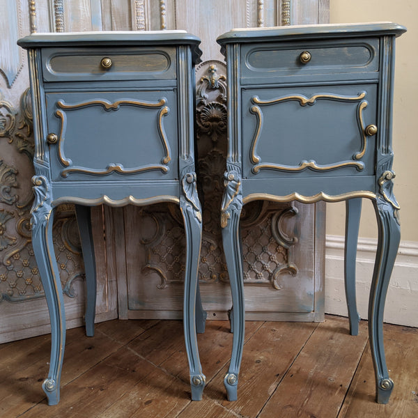 French TEAL Shabby Chic MARBLE Lamp Sofa Hall Table Bedside Wash Stand Cupboard