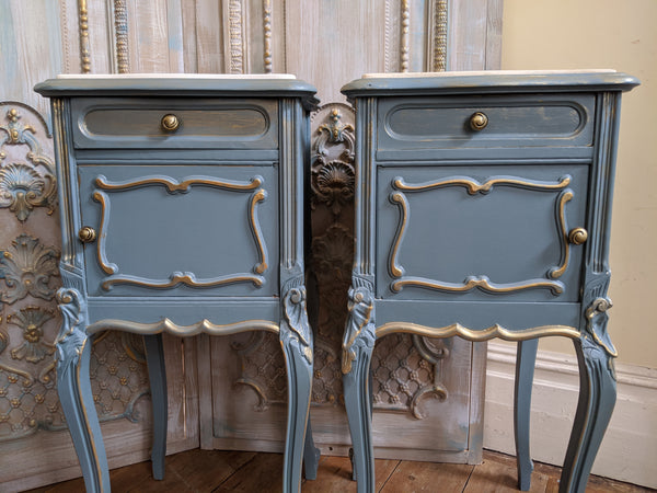 French TEAL Shabby Chic MARBLE Lamp Sofa Hall Table Bedside Wash Stand Cupboard