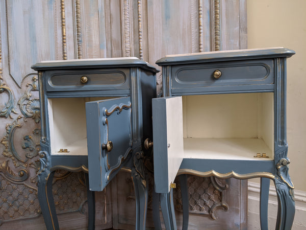 French TEAL Shabby Chic MARBLE Lamp Sofa Hall Table Bedside Wash Stand Cupboard