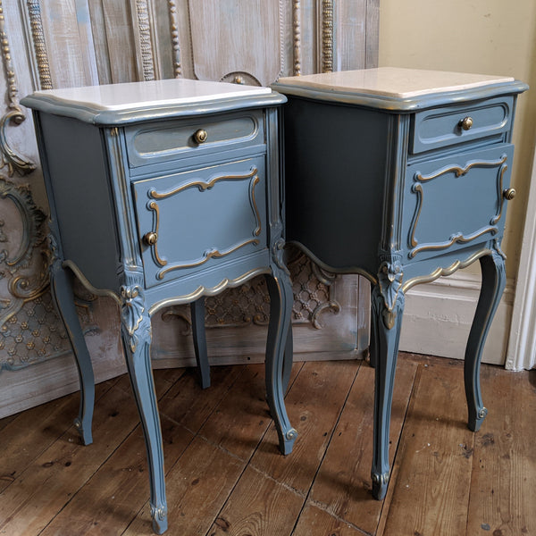 French TEAL Shabby Chic MARBLE Lamp Sofa Hall Table Bedside Wash Stand Cupboard