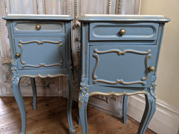 French TEAL Shabby Chic MARBLE Lamp Sofa Hall Table Bedside Wash Stand Cupboard