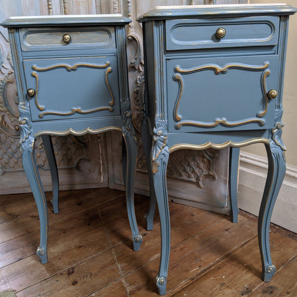 French TEAL Shabby Chic MARBLE Lamp Sofa Hall Table Bedside Wash Stand Cupboard
