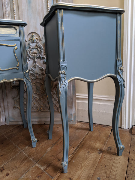 French TEAL Shabby Chic MARBLE Lamp Sofa Hall Table Bedside Wash Stand Cupboard