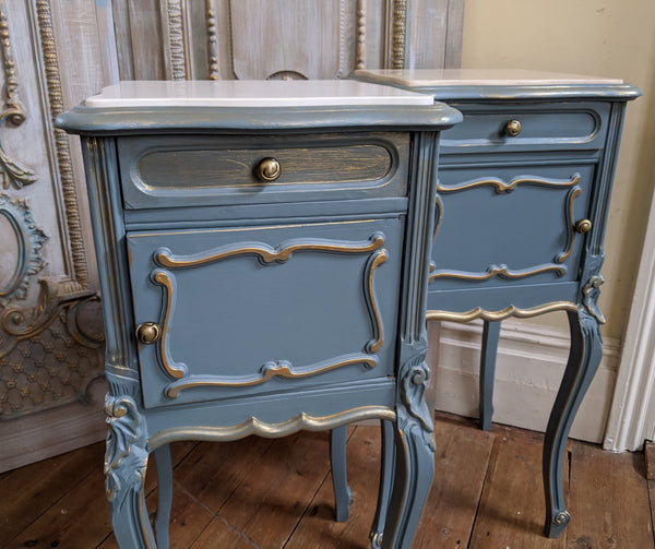 French TEAL Shabby Chic MARBLE Lamp Sofa Hall Table Bedside Wash Stand Cupboard