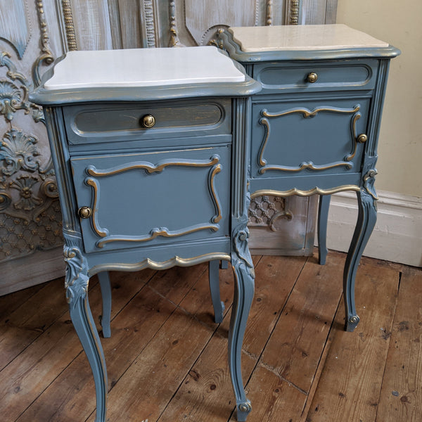 French TEAL Shabby Chic MARBLE Lamp Sofa Hall Table Bedside Wash Stand Cupboard