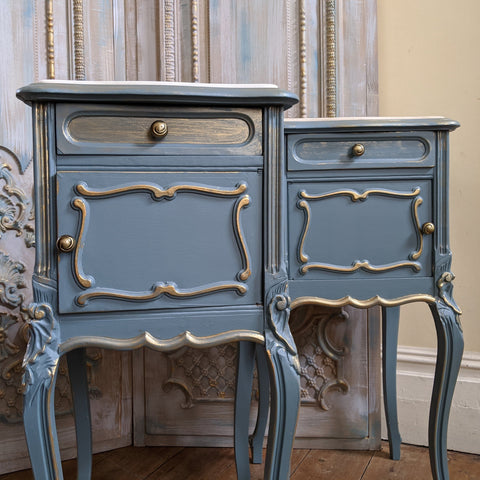 French TEAL Shabby Chic MARBLE Lamp Sofa Hall Table Bedside Wash Stand Cupboard
