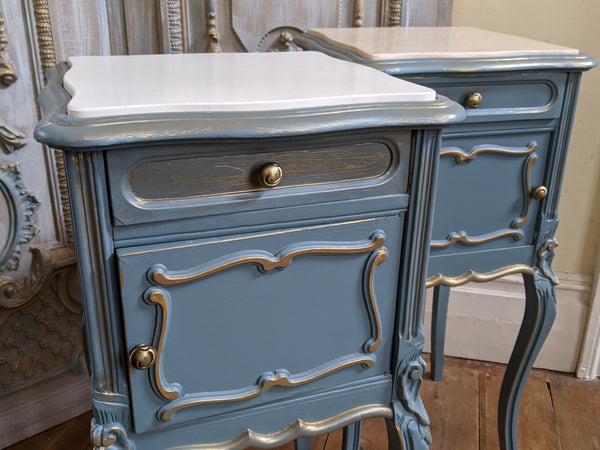 French TEAL Shabby Chic MARBLE Lamp Sofa Hall Table Bedside Wash Stand Cupboard