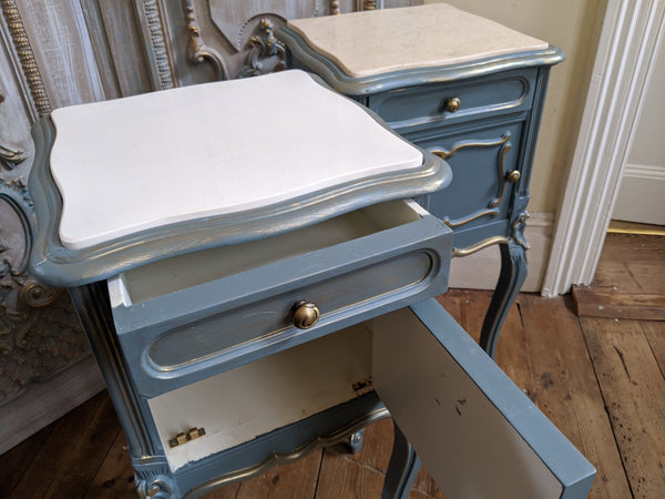 French TEAL Shabby Chic MARBLE Lamp Sofa Hall Table Bedside Wash Stand Cupboard