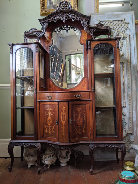 Antique INLAID Mahogany Chiffonier Dresser Sideboard Credenza Display Glass China Cabinet Cupboard