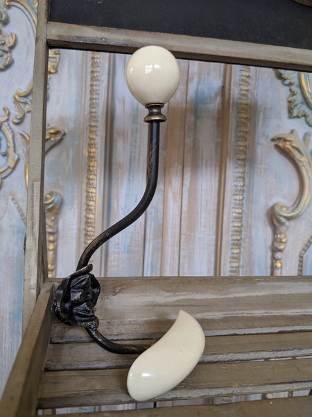 NEW Ceramic Wall Hat Coat Door Double HOOKS French Vintage Shabby Chic Cream
