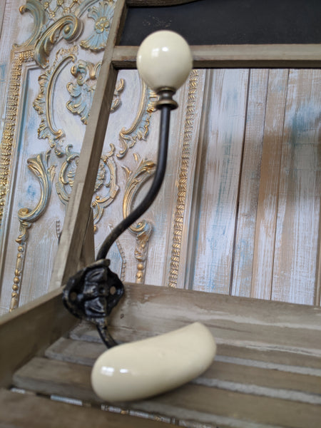 NEW Ceramic Wall Hat Coat Door Double HOOKS French Vintage Shabby Chic Cream