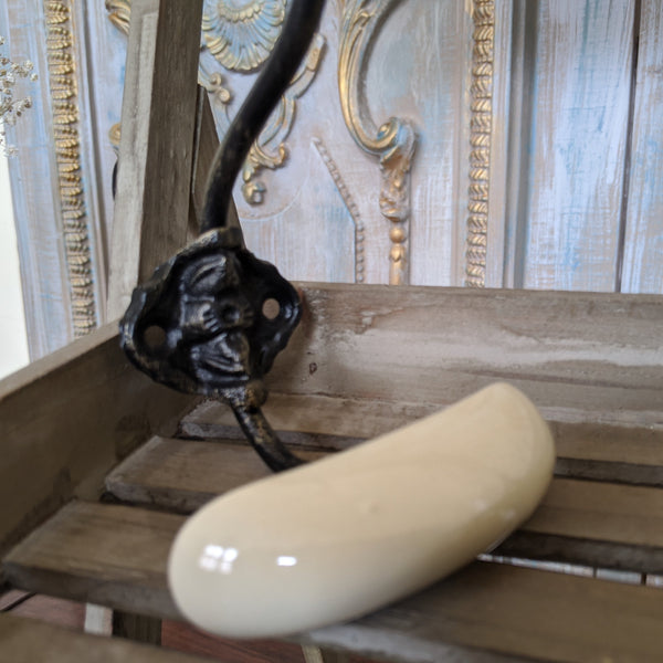 NEW Ceramic Wall Hat Coat Door Double HOOKS French Vintage Shabby Chic Cream