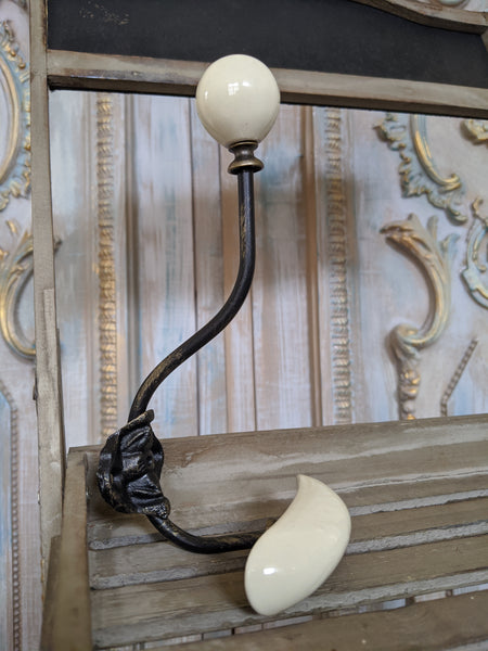 NEW Ceramic Wall Hat Coat Door Double HOOKS French Vintage Shabby Chic Cream