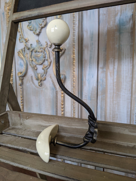 NEW Ceramic Wall Hat Coat Door Double HOOKS French Vintage Shabby Chic Cream