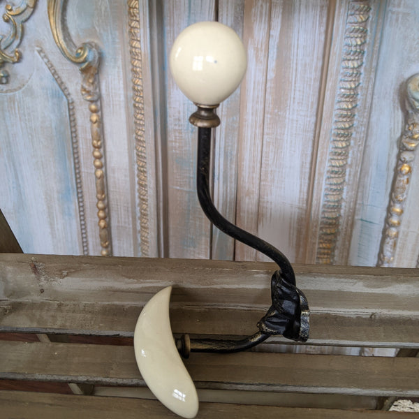 NEW Ceramic Wall Hat Coat Door Double HOOKS French Vintage Shabby Chic Cream