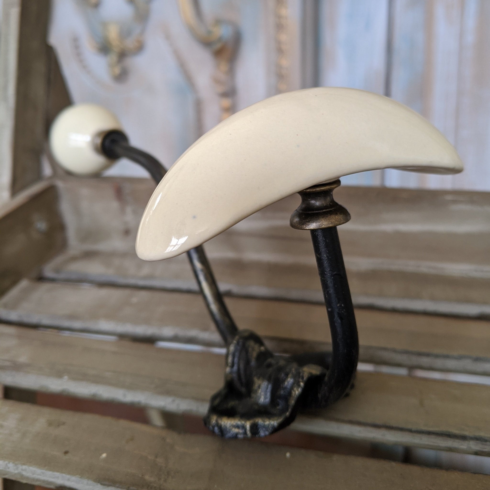 NEW Ceramic Wall Hat Coat Door Double HOOKS French Vintage Shabby Chic Cream