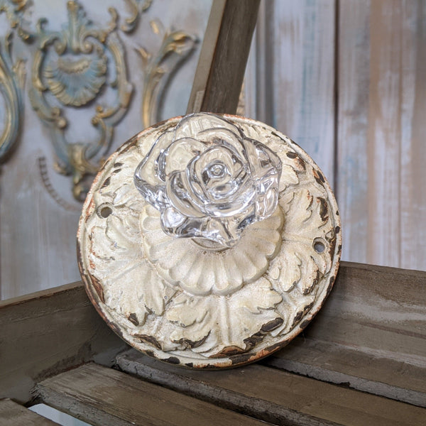 NEW French Vintage Shabby Chic Cream Acanthus Rose Round Rustic Curtain TIE BACK Coat Hook Finial Knob
