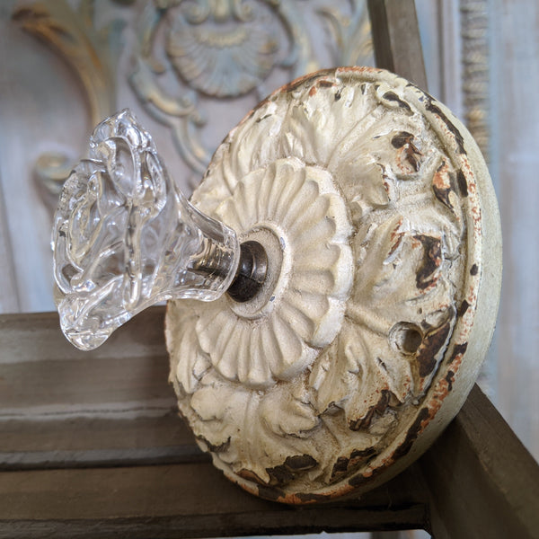NEW French Vintage Shabby Chic Cream Acanthus Rose Round Rustic Curtain TIE BACK Coat Hook Finial Knob
